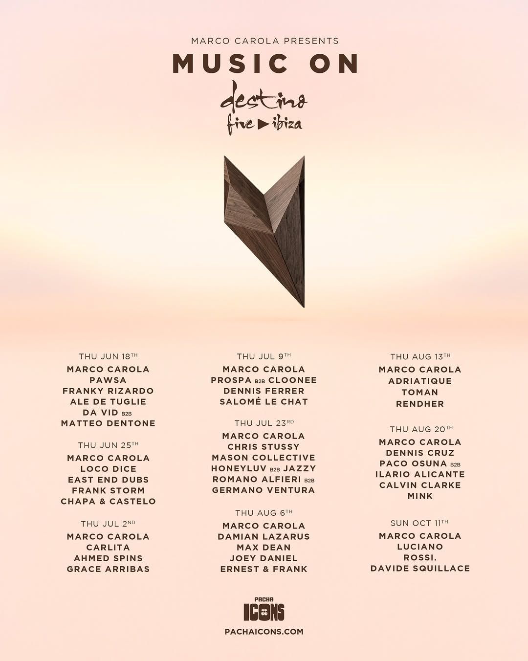 Music On Destino - Marco Carola, Pawsa & Franky Rizardo event cover